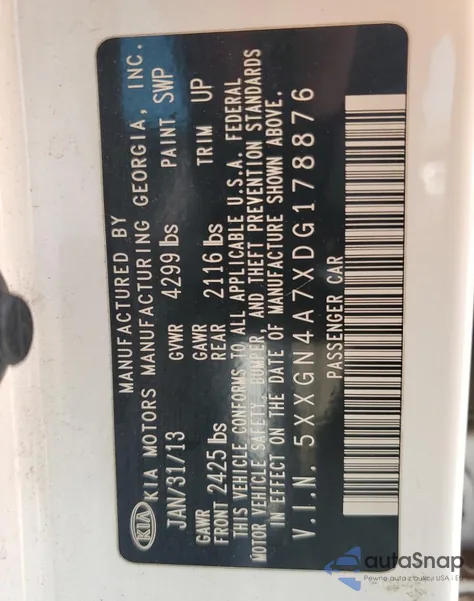 2013 Kia Optima Ex из США, поврежденный, VIN 5XXGN4A7XDG178876